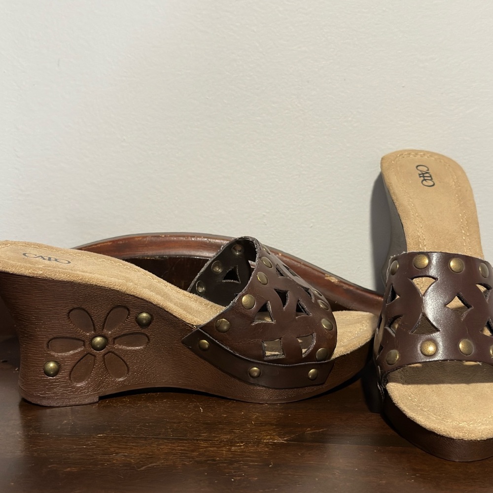 Cato Brown Wedge Sandals with Cutout Design